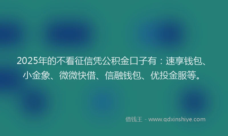 2025年的不看征信凭公积金口子有：速享钱包、小金象、微微快借、信融钱包、优投金服等。