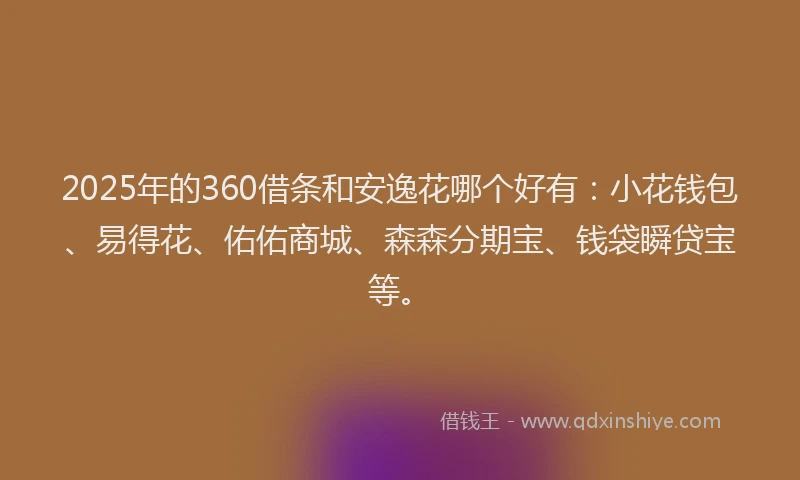 2025年的360借条和安逸花哪个好有：小花钱包、易得花、佑佑商城、森森分期宝、钱袋瞬贷宝等。