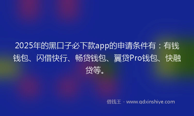 2025年的黑口子必下款app的申请条件有：有钱钱包、闪借快行、畅贷钱包、翼贷Pro钱包、快融贷等。