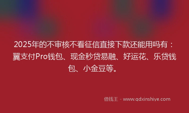 2025年的不审核不看征信直接下款还能用吗有：翼支付Pro钱包、现金秒贷易融、好运花、乐贷钱包、小金豆等。