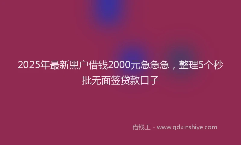 2025年最新黑户借钱2000元急急急，整理5个秒批无面签贷款口子