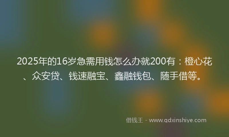 2025年的16岁急需用钱怎么办就200有：橙心花、众安贷、钱速融宝、鑫融钱包、随手借等。