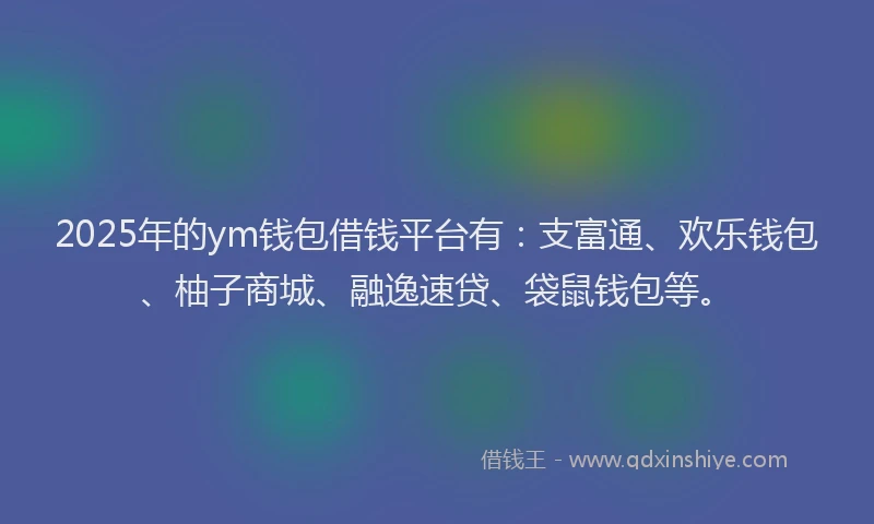 2025年的ym钱包借钱平台有：支富通、欢乐钱包、柚子商城、融逸速贷、袋鼠钱包等。