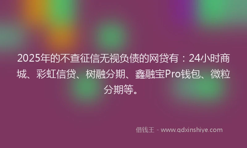 2025年的不查征信无视负债的网贷有：24小时商城、彩虹信贷、树融分期、鑫融宝Pro钱包、微粒分期等。