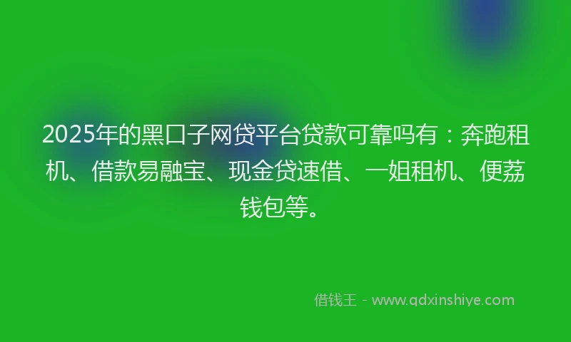 2025年的黑口子网贷平台贷款可靠吗有：奔跑租机、借款易融宝、现金贷速借、一姐租机、便荔钱包等。