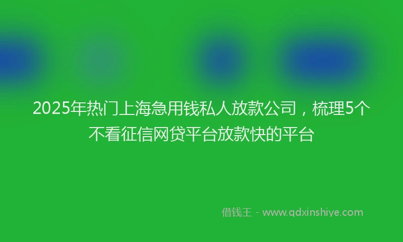 2025年热门上海急用钱私人放款公司，梳理5个不看征信网贷平台放款快的平台