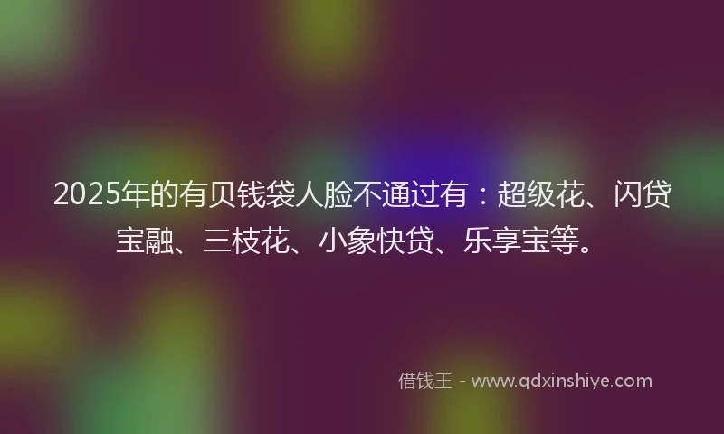 2025年的有贝钱袋人脸不通过有：超级花、闪贷宝融、三枝花、小象快贷、乐享宝等。