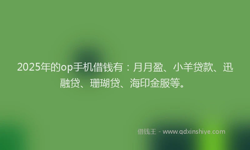 2025年的op手机借钱有：月月盈、小羊贷款、迅融贷、珊瑚贷、海印金服等。