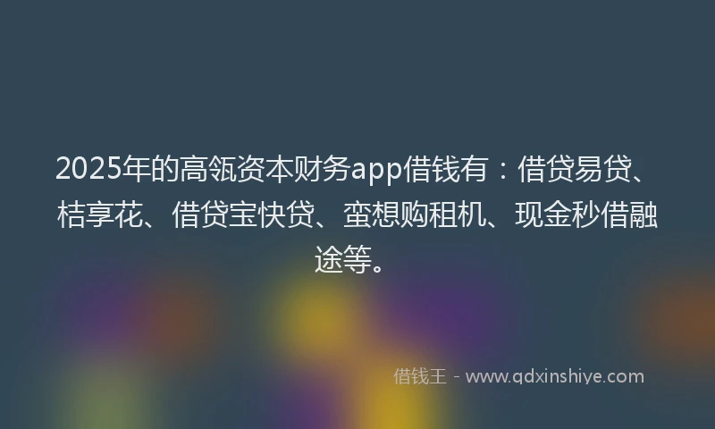 2025年的高瓴资本财务app借钱有：借贷易贷、桔享花、借贷宝快贷、蛮想购租机、现金秒借融途等。