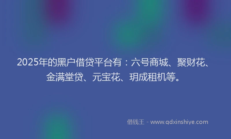 2025年的黑户借贷平台有：六号商城、聚财花、金满堂贷、元宝花、玥成租机等。