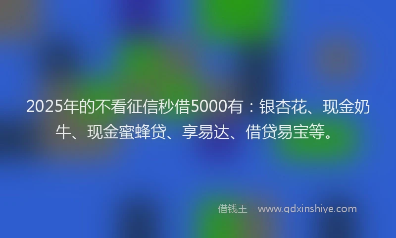 2025年的不看征信秒借5000有：银杏花、现金奶牛、现金蜜蜂贷、享易达、借贷易宝等。