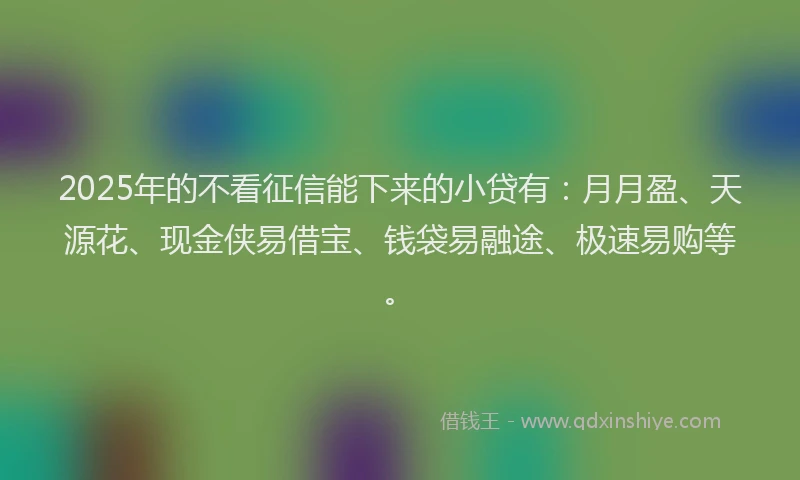 2025年的不看征信能下来的小贷有：月月盈、天源花、现金侠易借宝、钱袋易融途、极速易购等。
