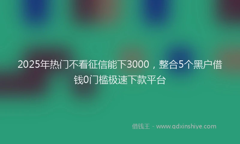 2025年热门不看征信能下3000，整合5个黑户借钱0门槛极速下款平台