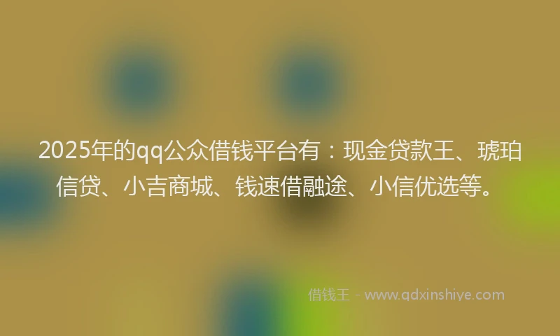 2025年的qq公众借钱平台有：现金贷款王、琥珀信贷、小吉商城、钱速借融途、小信优选等。