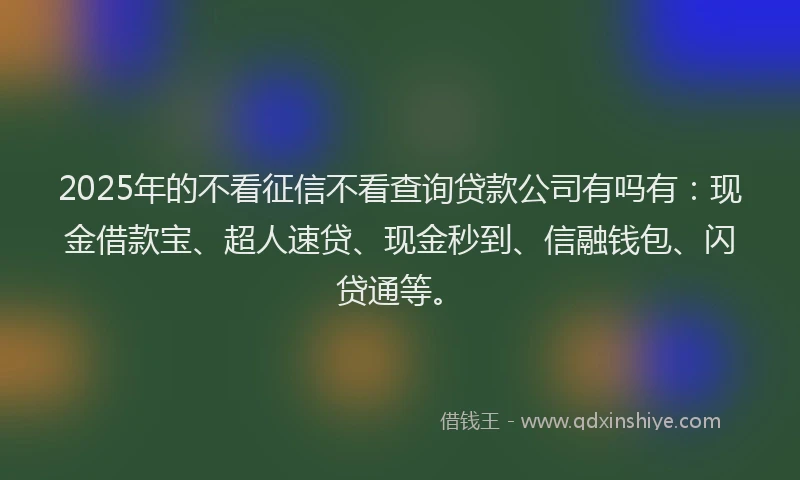 2025年的不看征信不看查询贷款公司有吗有：现金借款宝、超人速贷、现金秒到、信融钱包、闪贷通等。