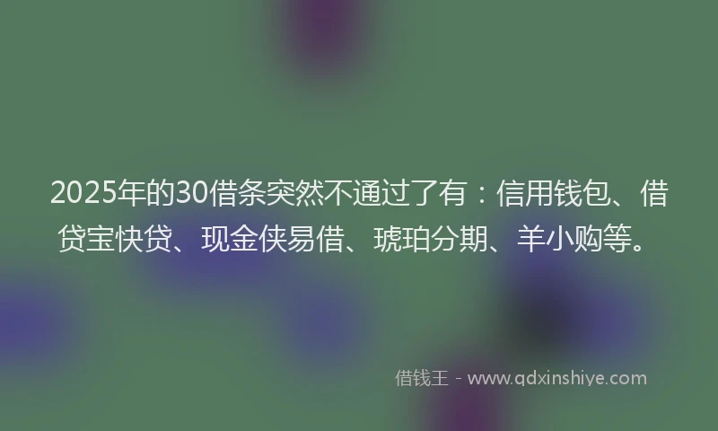 2025年的30借条突然不通过了有：信用钱包、借贷宝快贷、现金侠易借、琥珀分期、羊小购等。