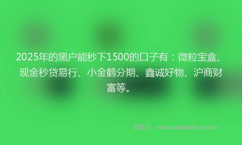 2025年的黑户能秒下1500的口子有：微粒宝盒、现金秒贷易行、小金鹤分期、鑫诚好物、沪商财富等。