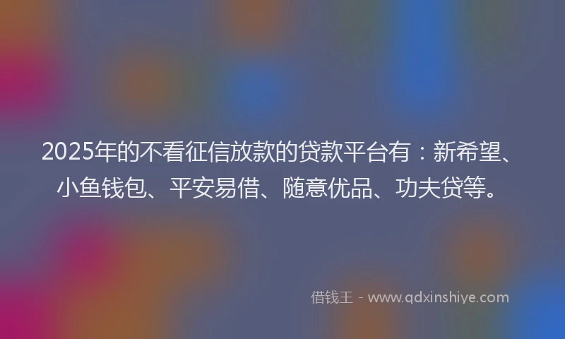 2025年的不看征信放款的贷款平台有：新希望、小鱼钱包、平安易借、随意优品、功夫贷等。