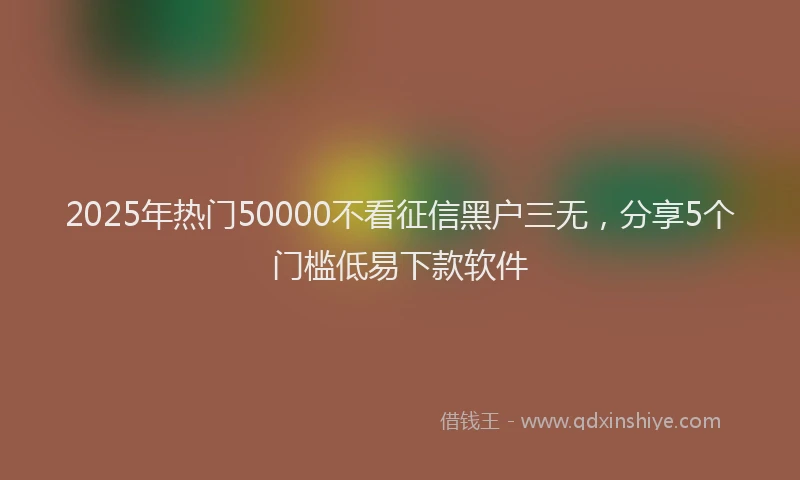 2025年热门50000不看征信黑户三无，分享5个门槛低易下款软件