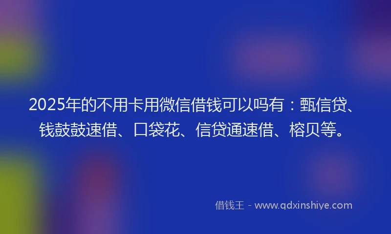 2025年的不用卡用微信借钱可以吗有：甄信贷、钱鼓鼓速借、口袋花、信贷通速借、榕贝等。