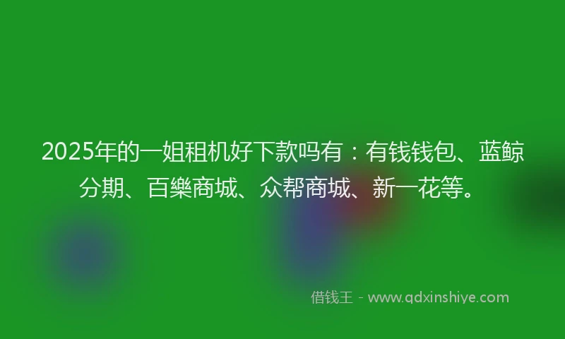 2025年的一姐租机好下款吗有：有钱钱包、蓝鲸分期、百樂商城、众帮商城、新一花等。