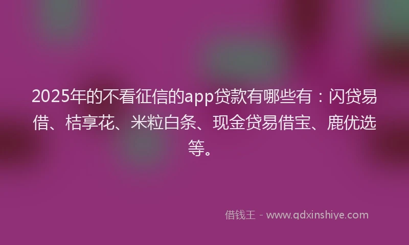 2025年的不看征信的app贷款有哪些有：闪贷易借、桔享花、米粒白条、现金贷易借宝、鹿优选等。