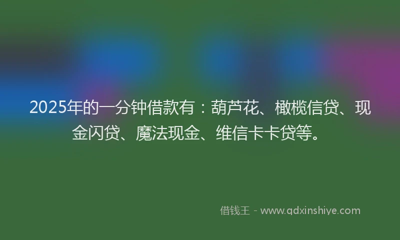 2025年的一分钟借款有：葫芦花、橄榄信贷、现金闪贷、魔法现金、维信卡卡贷等。