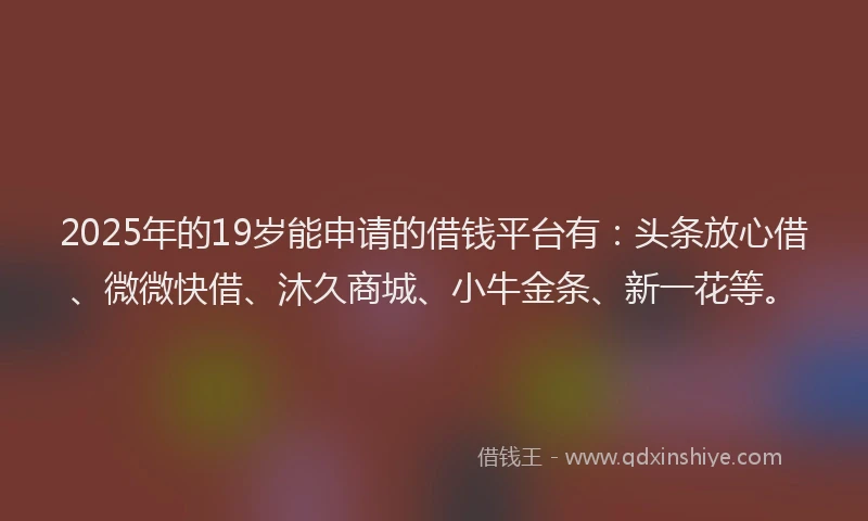 2025年的19岁能申请的借钱平台有：头条放心借、微微快借、沐久商城、小牛金条、新一花等。