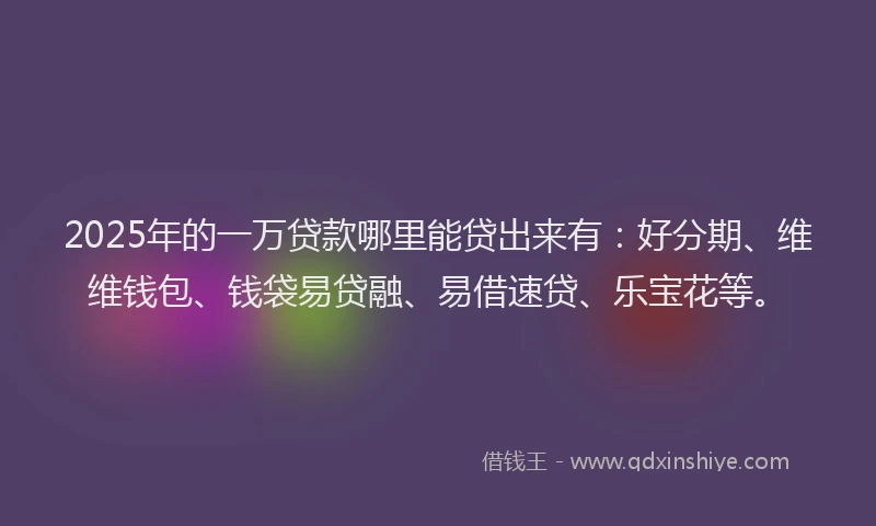 2025年的一万贷款哪里能贷出来有：好分期、维维钱包、钱袋易贷融、易借速贷、乐宝花等。