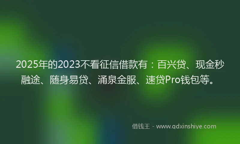 2025年的2023不看征信借款有：百兴贷、现金秒融途、随身易贷、涌泉金服、速贷Pro钱包等。