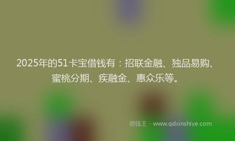2025年的51卡宝借钱有：招联金融、独品易购、蜜桃分期、疾融金、惠众乐等。