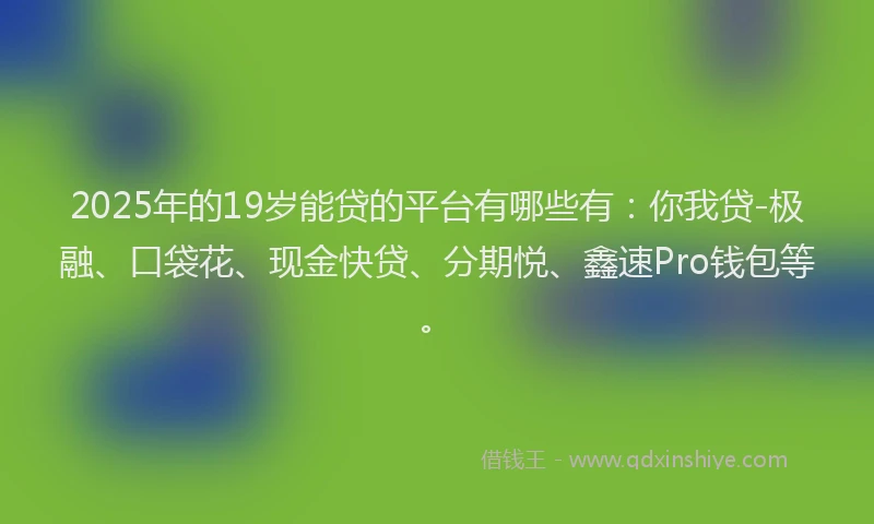 2025年的19岁能贷的平台有哪些有：你我贷-极融、口袋花、现金快贷、分期悦、鑫速Pro钱包等。