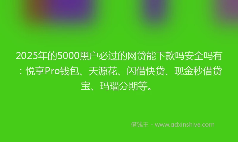 2025年的5000黑户必过的网贷能下款吗安全吗有：悦享Pro钱包、天源花、闪借快贷、现金秒借贷宝、玛瑙分期等。