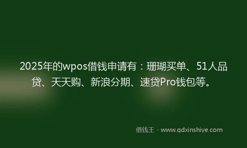 2025年的wpos借钱申请有：珊瑚买单、51人品贷、天天购、新浪分期、速贷Pro钱包等。