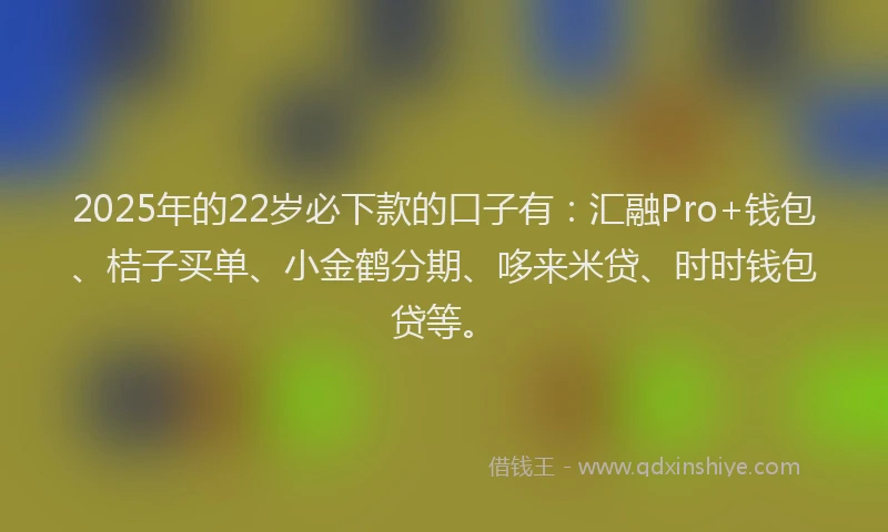 2025年的22岁必下款的口子有：汇融Pro+钱包、桔子买单、小金鹤分期、哆来米贷、时时钱包贷等。