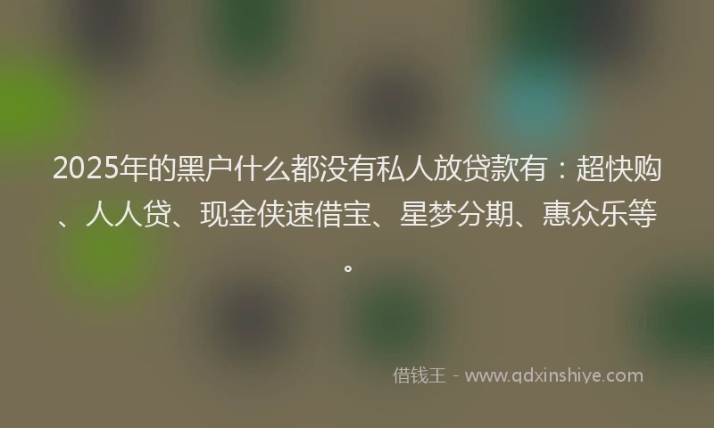 2025年的黑户什么都没有私人放贷款有：超快购、人人贷、现金侠速借宝、星梦分期、惠众乐等。