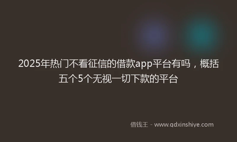 2025年热门不看征信的借款app平台有吗，概括五个5个无视一切下款的平台