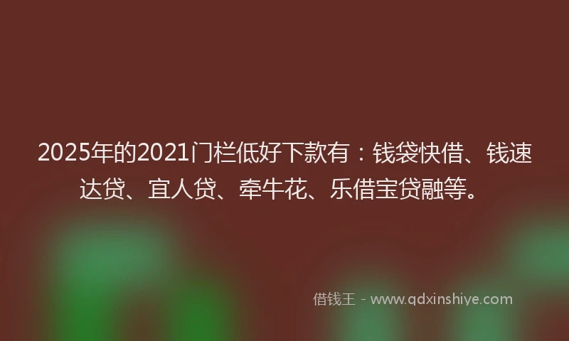 2025年的2021门栏低好下款有：钱袋快借、钱速达贷、宜人贷、牵牛花、乐借宝贷融等。