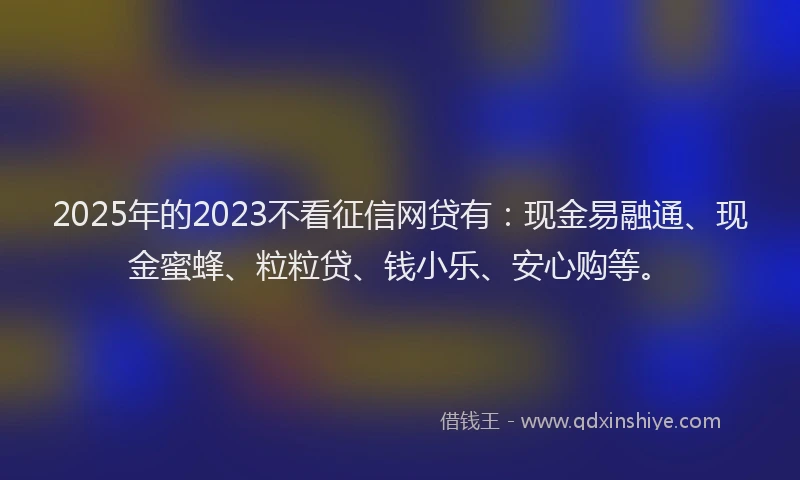 2025年的2023不看征信网贷有：现金易融通、现金蜜蜂、粒粒贷、钱小乐、安心购等。