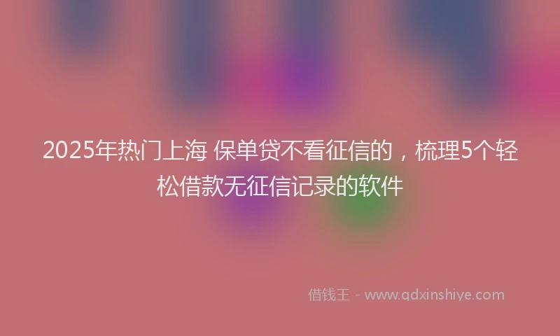 2025年热门上海 保单贷不看征信的，梳理5个轻松借款无征信记录的软件