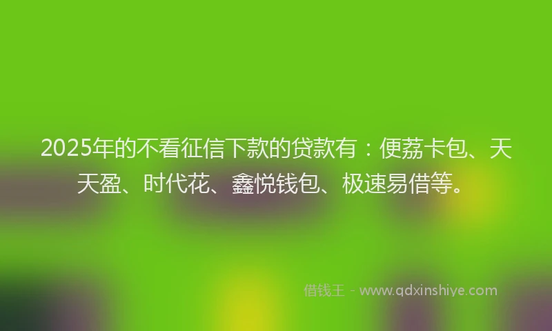 2025年的不看征信下款的贷款有：便荔卡包、天天盈、时代花、鑫悦钱包、极速易借等。