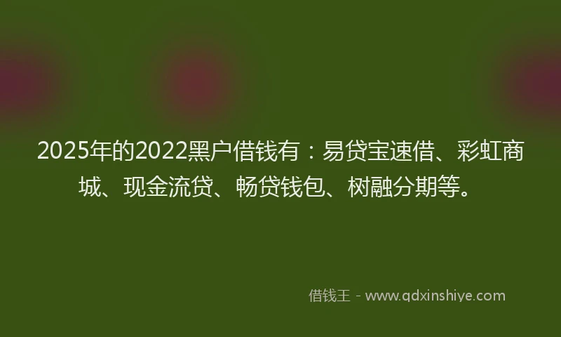 2025年的2022黑户借钱有：易贷宝速借、彩虹商城、现金流贷、畅贷钱包、树融分期等。