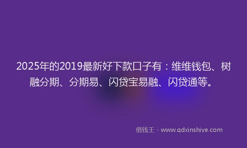 2025年的2019最新好下款口子有：维维钱包、树融分期、分期易、闪贷宝易融、闪贷通等。