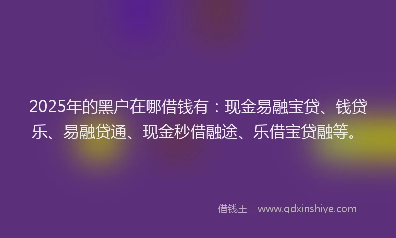 2025年的黑户在哪借钱有：现金易融宝贷、钱贷乐、易融贷通、现金秒借融途、乐借宝贷融等。