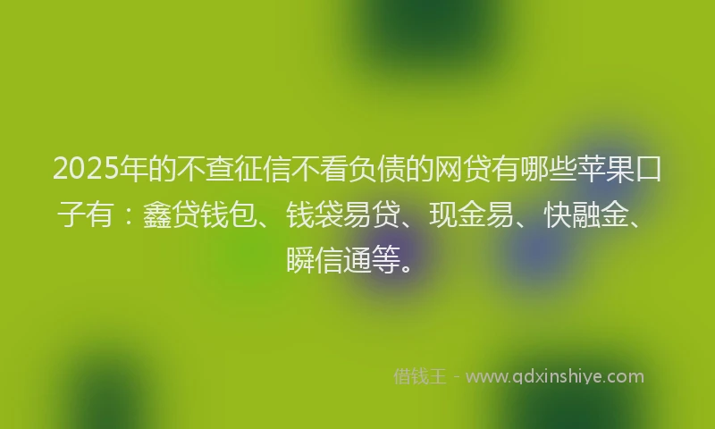 2025年的不查征信不看负债的网贷有哪些苹果口子有：鑫贷钱包、钱袋易贷、现金易、快融金、瞬信通等。