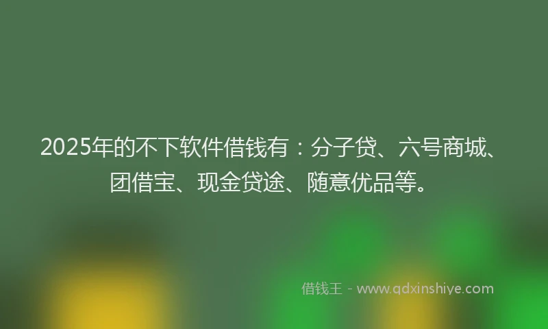 2025年的不下软件借钱有：分子贷、六号商城、团借宝、现金贷途、随意优品等。