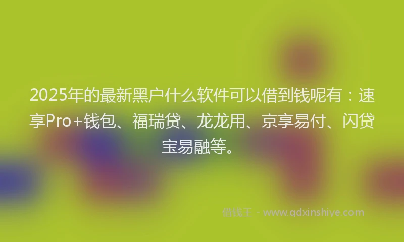 2025年的最新黑户什么软件可以借到钱呢有：速享Pro+钱包、福瑞贷、龙龙用、京享易付、闪贷宝易融等。