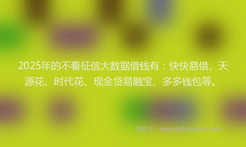 2025年的不看征信大数据借钱有：快快易借、天源花、时代花、现金贷易融宝、多多钱包等。