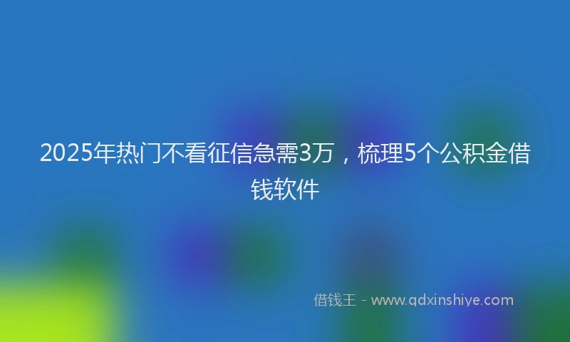 2025年热门不看征信急需3万，梳理5个公积金借钱软件