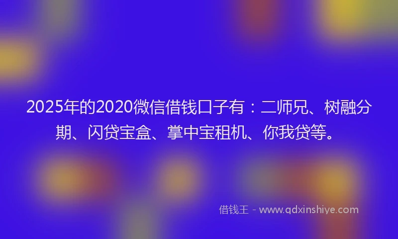 2025年的2020微信借钱口子有：二师兄、树融分期、闪贷宝盒、掌中宝租机、你我贷等。
